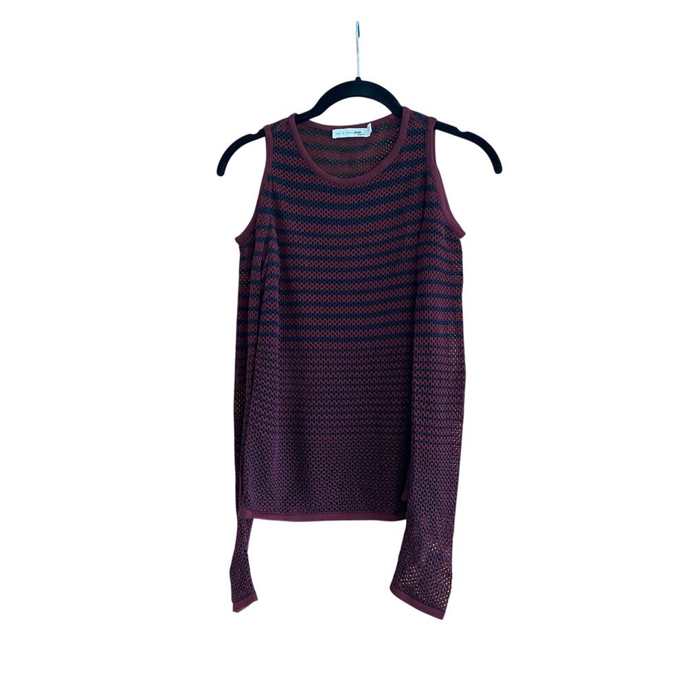 Rag & Bone Jean Mesh Cold Shoulder Wine Black Striped Top Size XXS